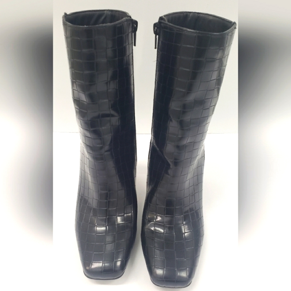 Black Woven Leather Booties